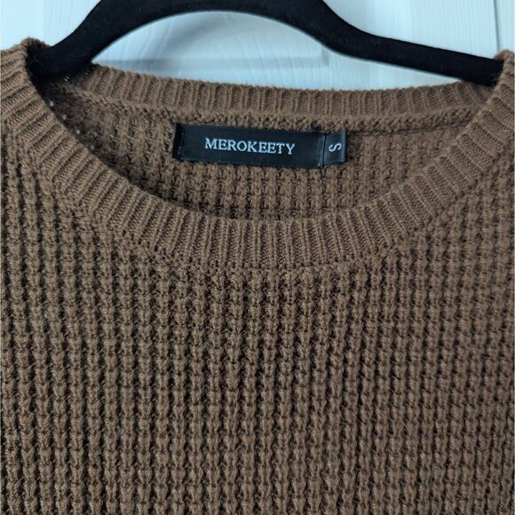 MEROKEETY Waffle Knit Pullover Sweater | Women’s Small | Khaki | Long Sleeve - Picture 3 of 5